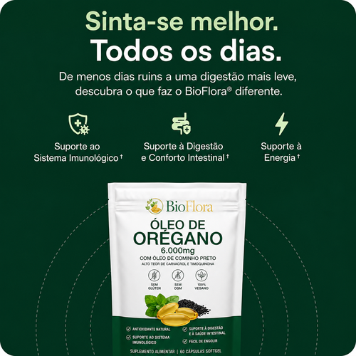 Cápsulas Gelatinosas de Óleo de Oregano - Fortalece naturalmente a imunidade e a saúde intestinal de dentro para fora.